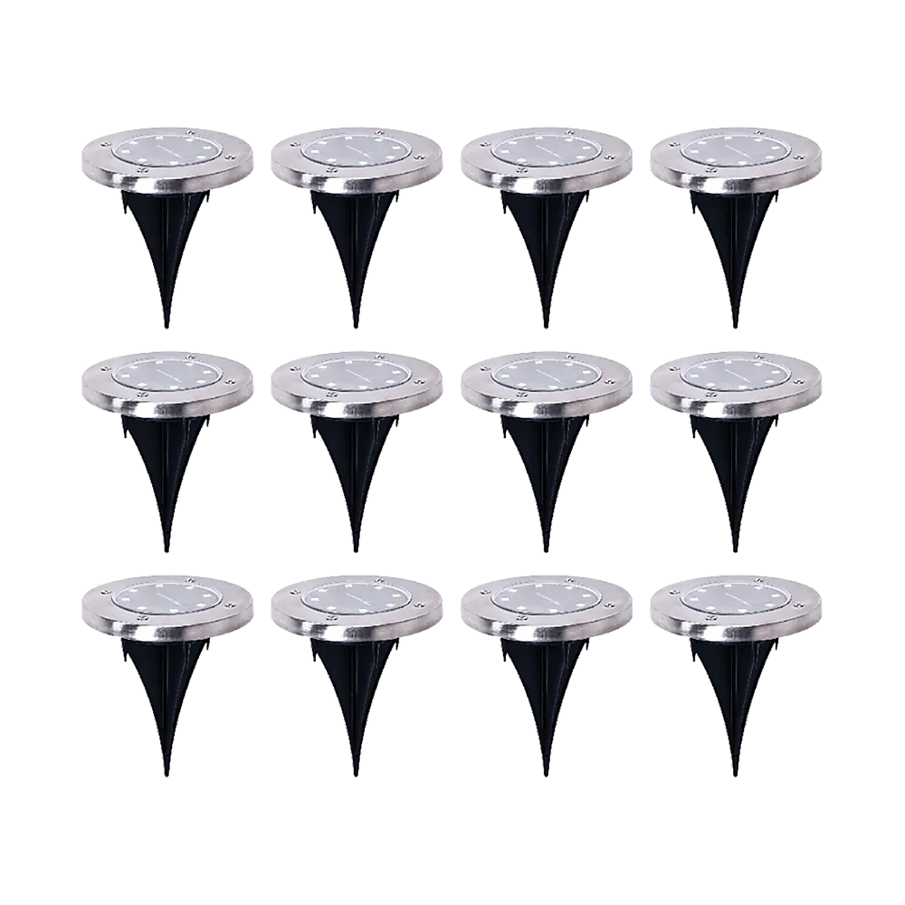 12x Bright White LED Solar Inground Recessed Lights, Weatherproof