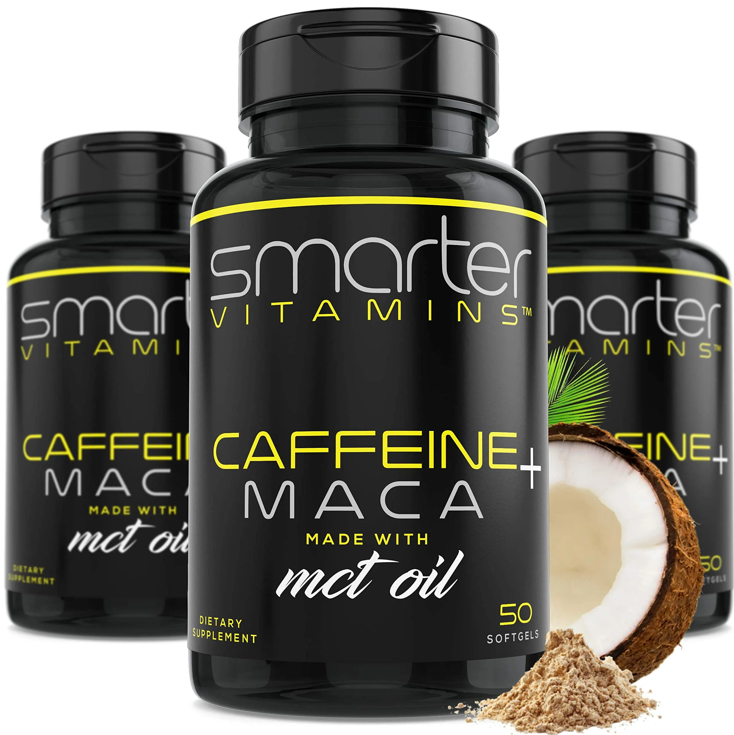 (3 Pack) Smarter Energy Pills, 200mg Caffeine Pills & Coconut MCT Oil with Maca Root for Stamina & Mood, PreWorkOut, Focus & Energerize 50 Liquid Softgels