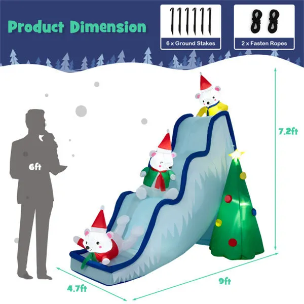 9 Feet Christmas Decoration Inflatable Polar Bear Slide Scene Decoration