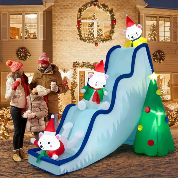 9 Feet Christmas Decoration Inflatable Polar Bear Slide Scene Decoration