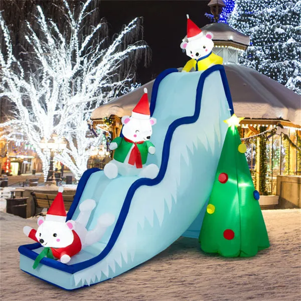 9 Feet Christmas Decoration Inflatable Polar Bear Slide Scene Decoration