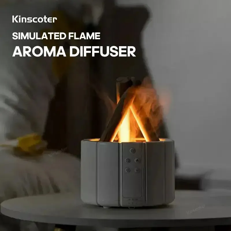 Aroma Diffuser Humidifier Simulated Flame Aroma Diffuser Bonfire Air Humidifier Ultrasonic Cool Mist Maker Fogger LED Essential Oil Lamp Difusor