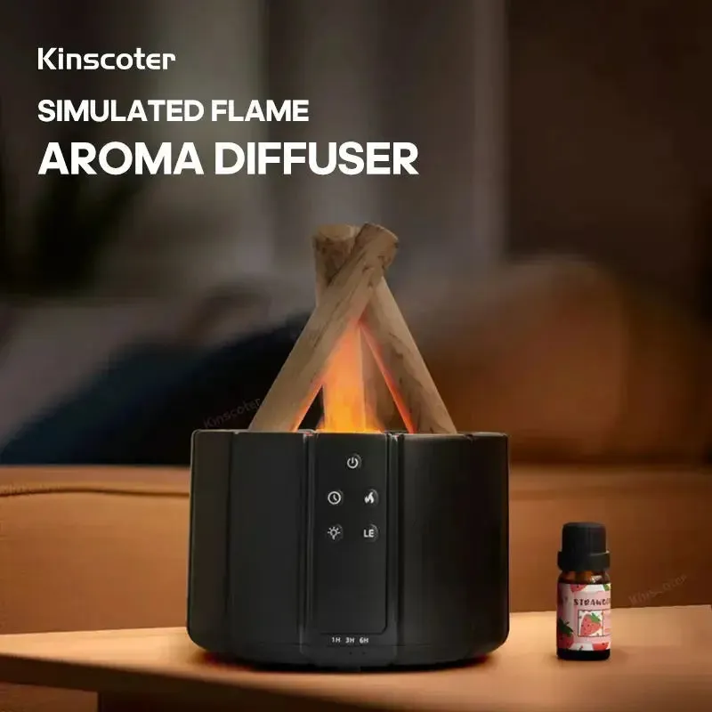 Aroma Diffuser Humidifier Simulated Flame Aroma Diffuser Bonfire Air Humidifier Ultrasonic Cool Mist Maker Fogger LED Essential Oil Lamp Difusor