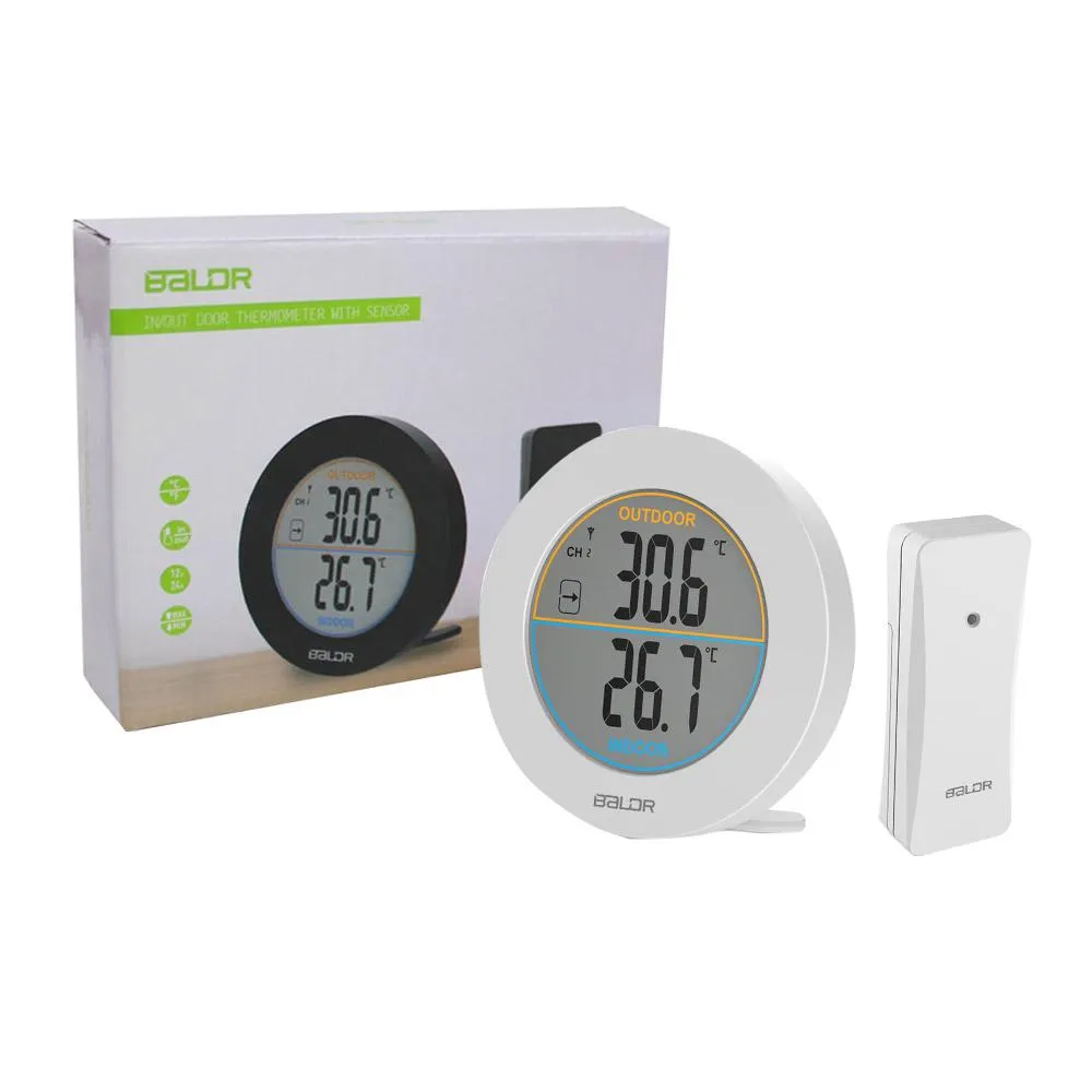 BALDR Wireless Indoor/Outdoor Thermometer - 2.5”LCD Display Thermometer with Min/Max Records & Trend Arrows