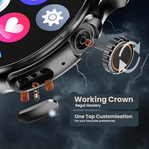 Boult Newly Launched Crown R Pro Smart Watch 1.43''HD AMOLED, Bluetooth Calling, Working Crown, Zinc Alloy Frame, 600 Nits Brightness, AI Voice Assistant, SpO2 Monitoring, 120  Sports Mode (Jet Black)