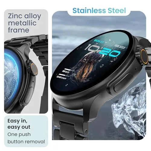 Boult Newly Launched Crown R Pro Smart Watch 1.43''HD AMOLED, Bluetooth Calling, Working Crown, Zinc Alloy Frame, 600 Nits Brightness, AI Voice Assistant, SpO2 Monitoring, 120  Sports Mode (Jet Black)