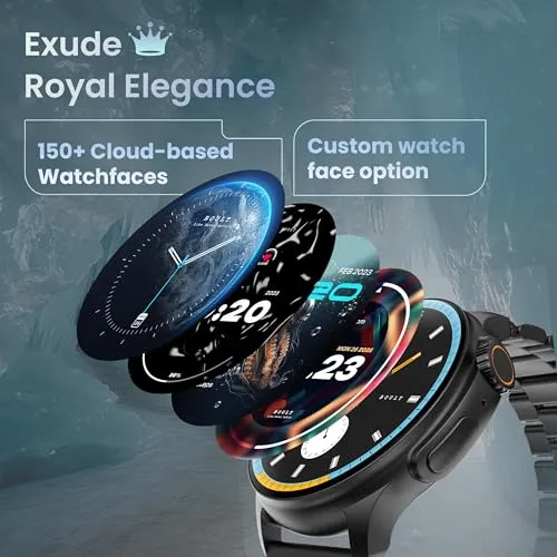 Boult Newly Launched Crown R Pro Smart Watch 1.43''HD AMOLED, Bluetooth Calling, Working Crown, Zinc Alloy Frame, 600 Nits Brightness, AI Voice Assistant, SpO2 Monitoring, 120  Sports Mode (Jet Black)