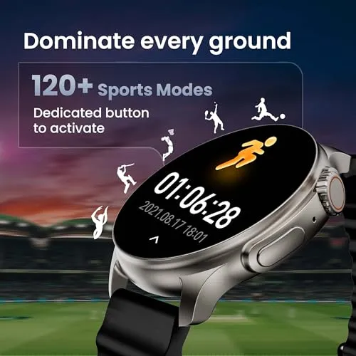 Boult Newly Launched Crown R Pro Smart Watch 1.43''HD AMOLED, Bluetooth Calling, Working Crown, Zinc Alloy Frame, 600 Nits Brightness, AI Voice Assistant, SpO2 Monitoring, 120  Sports Mode (Pro Black)