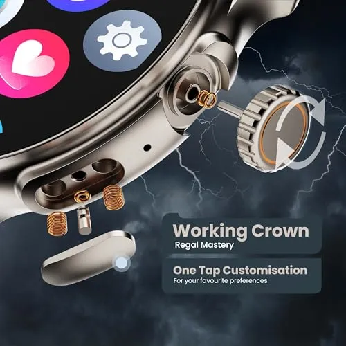 Boult Newly Launched Crown R Pro Smart Watch 1.43''HD AMOLED, Bluetooth Calling, Working Crown, Zinc Alloy Frame, 600 Nits Brightness, AI Voice Assistant, SpO2 Monitoring, 120  Sports Mode (Pro Black)