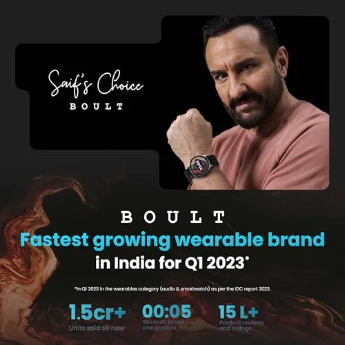 Boult Newly Launched Crown R Pro Smart Watch 1.43''HD AMOLED, Bluetooth Calling, Working Crown, Zinc Alloy Frame, 600 Nits Brightness, AI Voice Assistant, SpO2 Monitoring, 120  Sports Mode (Pro Black)