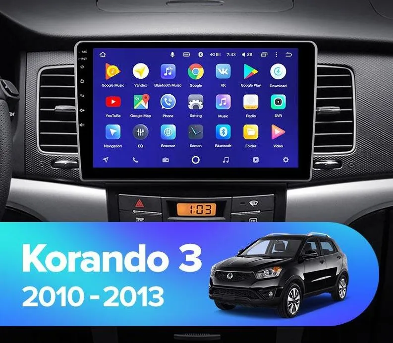 Car Dealz 10.2" Android 10.0 SsangYong Korando 3 2010 - 2013 In Dash Plus OEM Fascia