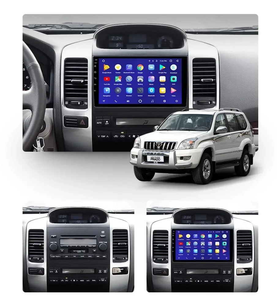 Car Dealz 10.2" Android 10.0 Toyota Land Cruiser Prado 3 J120 2004-2009 In Dash Plus OEM Fascia