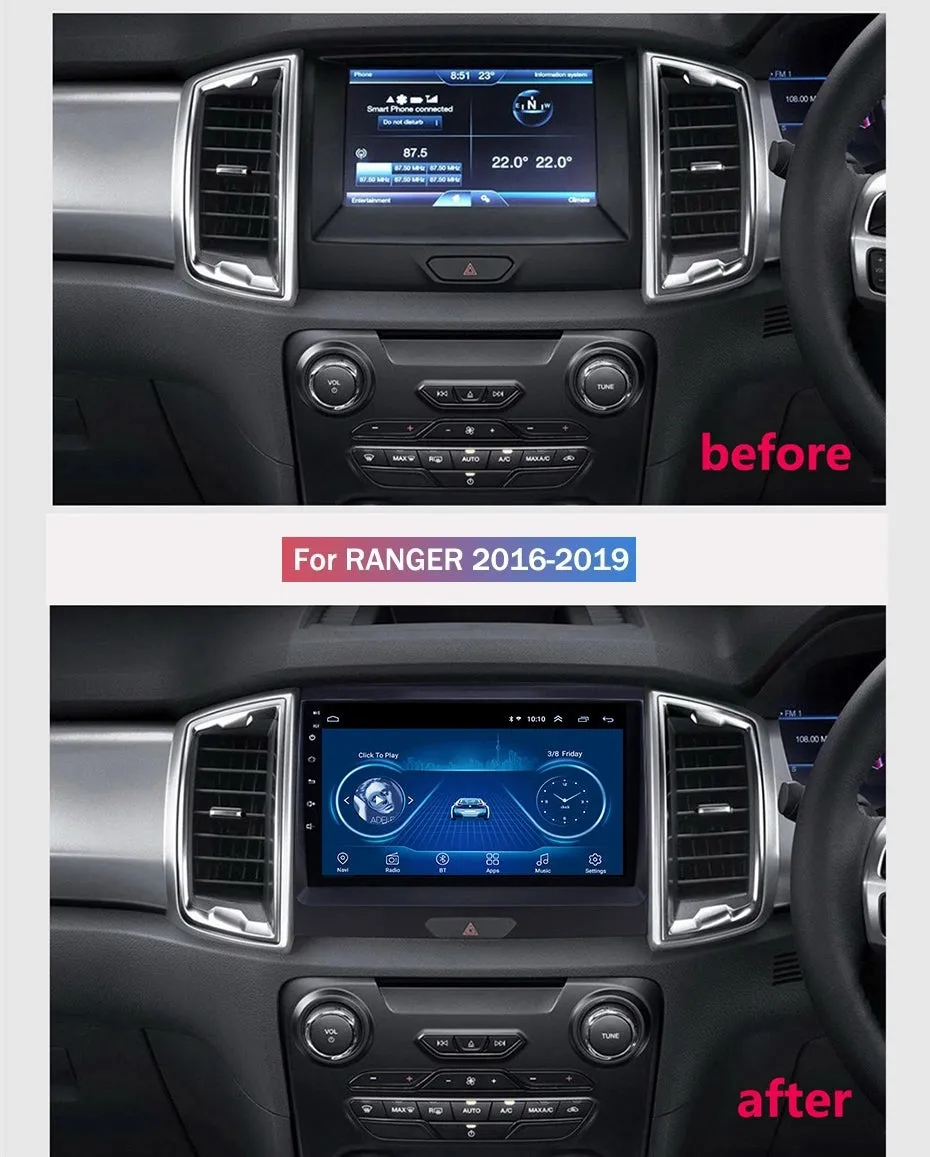 Car Dealz 9" Android 10.0 For Ford Edge Ranger 2016-2019 In Dash Plus OEM Fascia