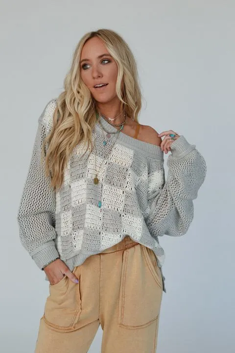 Checkered Charm Top - Gray