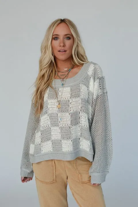 Checkered Charm Top - Gray