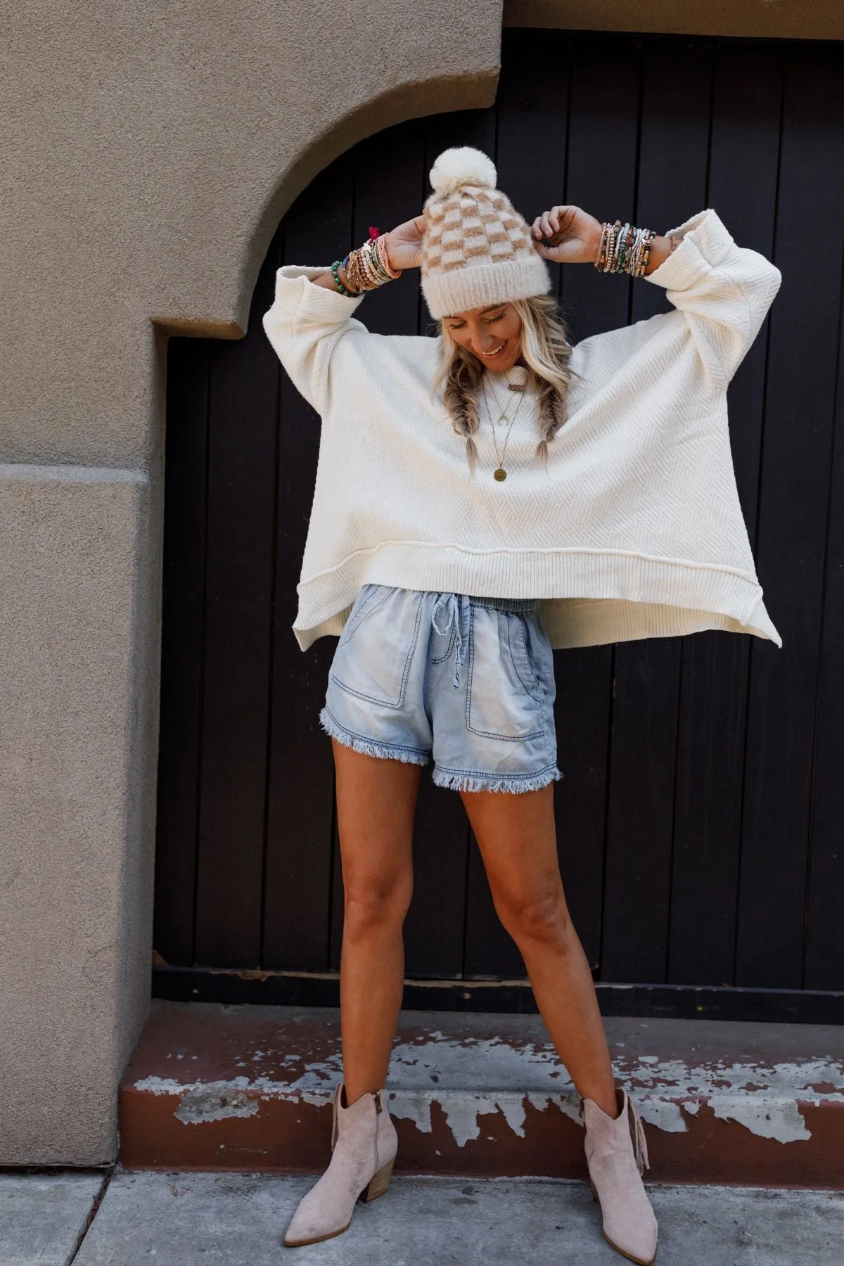 Dana Oversized Diamond Texture Sweater - Ivory