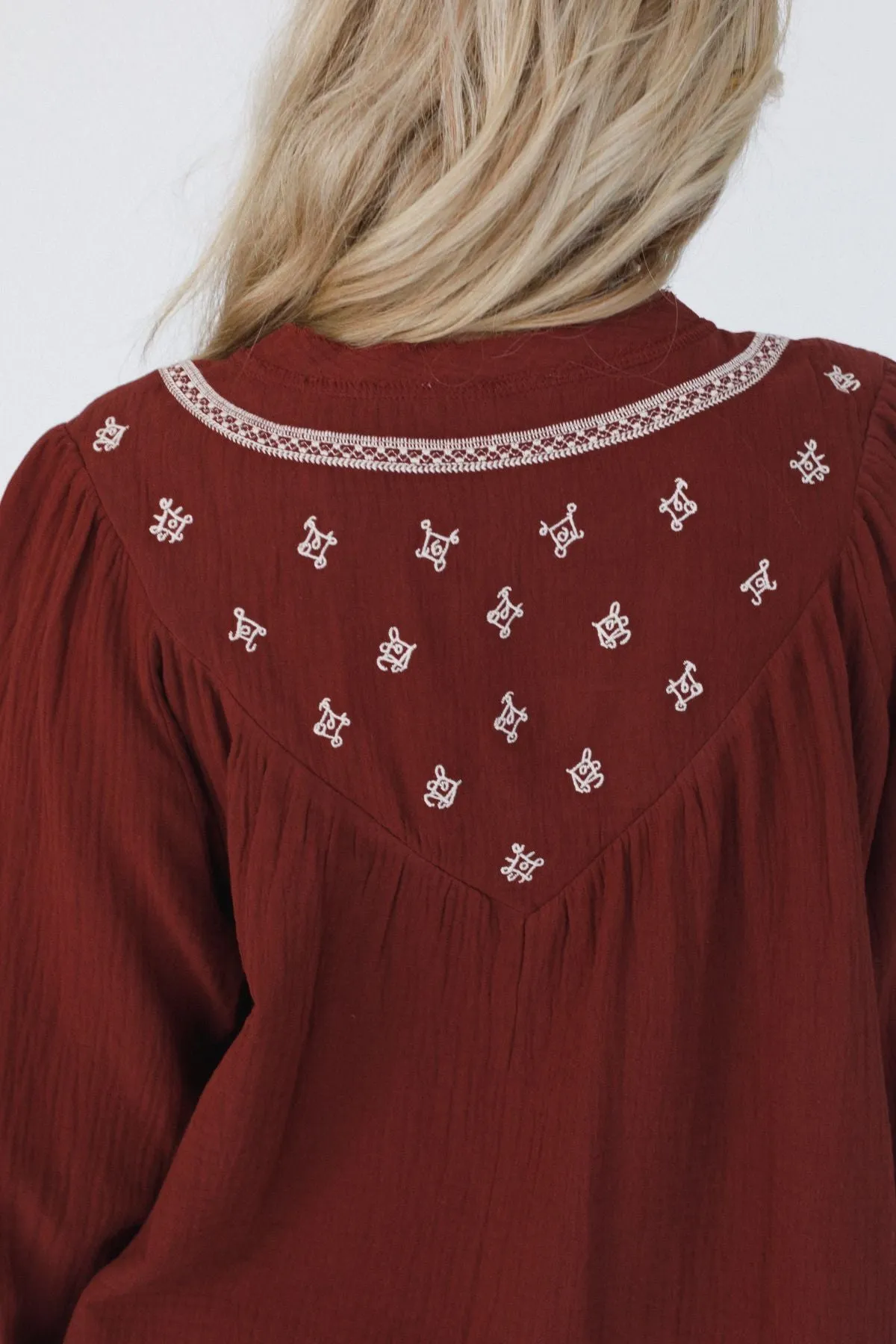 Desert Bloom Embroidered Top - Red