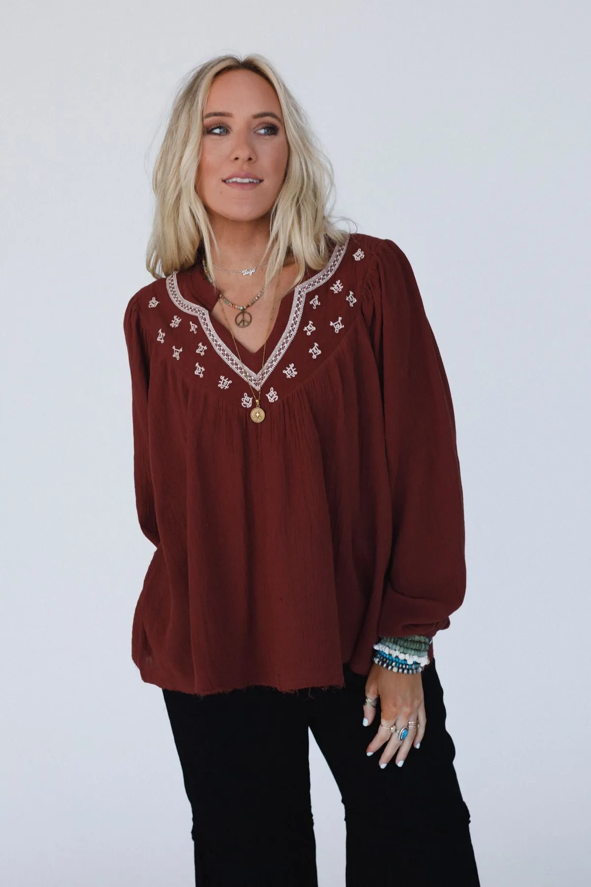 Desert Bloom Embroidered Top - Red