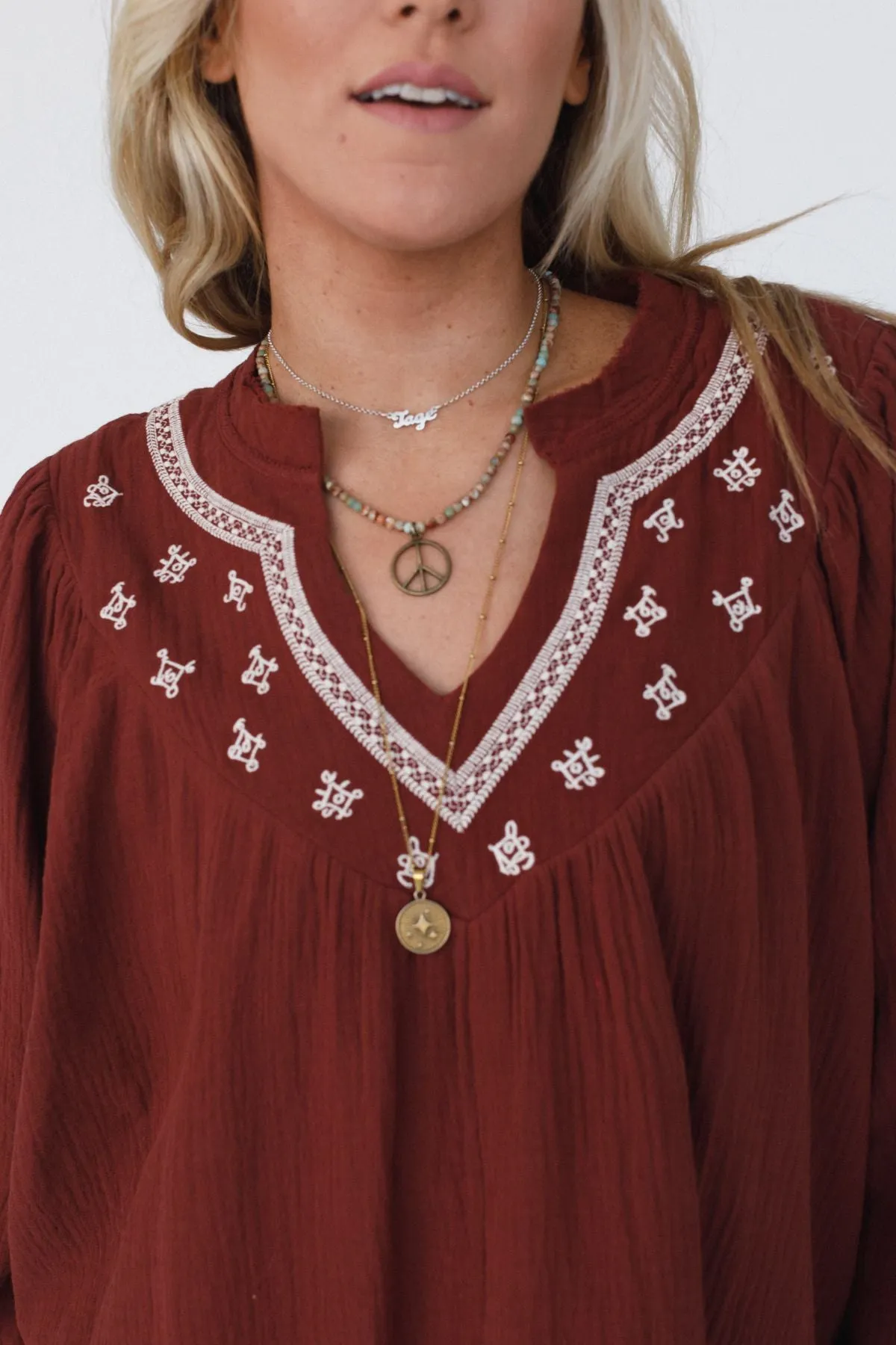 Desert Bloom Embroidered Top - Red