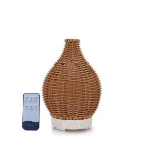 Essential Oil Aroma Diffuser and Remote - 100ml Rattan Woven Mist Humidifier