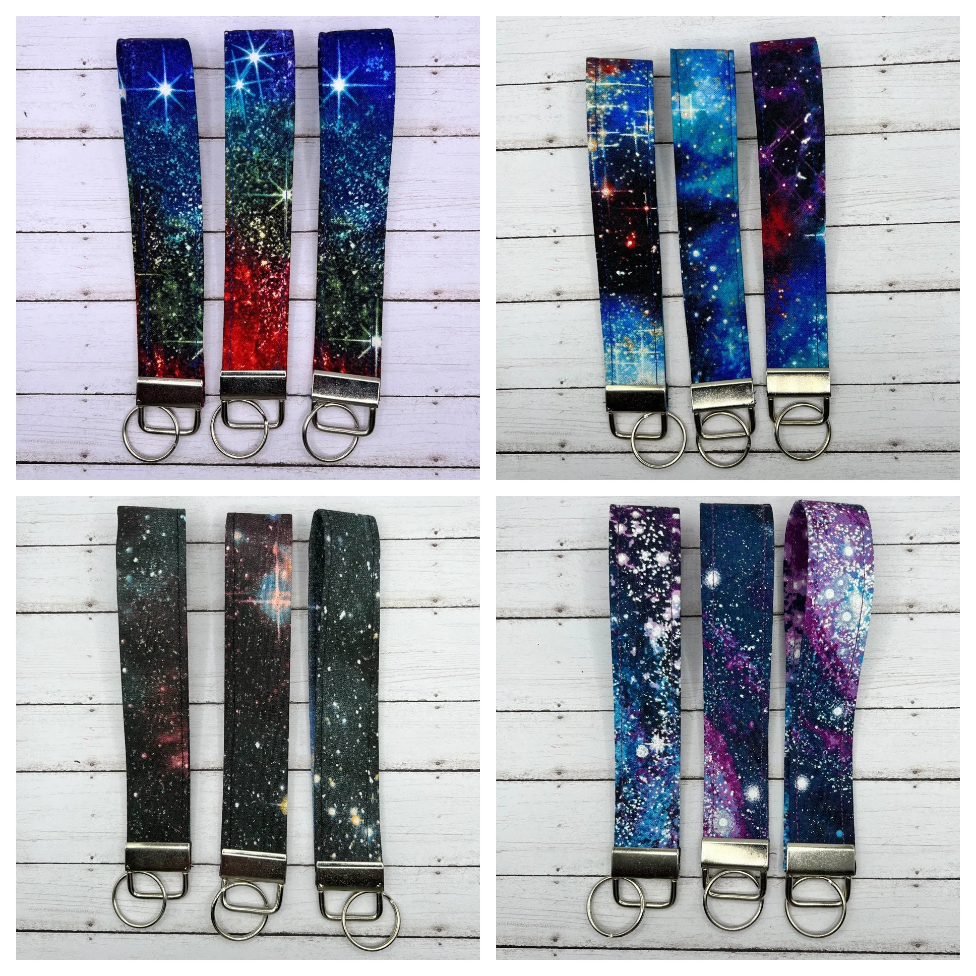 Handmade    Celestial Print  , Space, Stars 6" Fabric Key Fob Keyfob Keychain Wristlet Keys