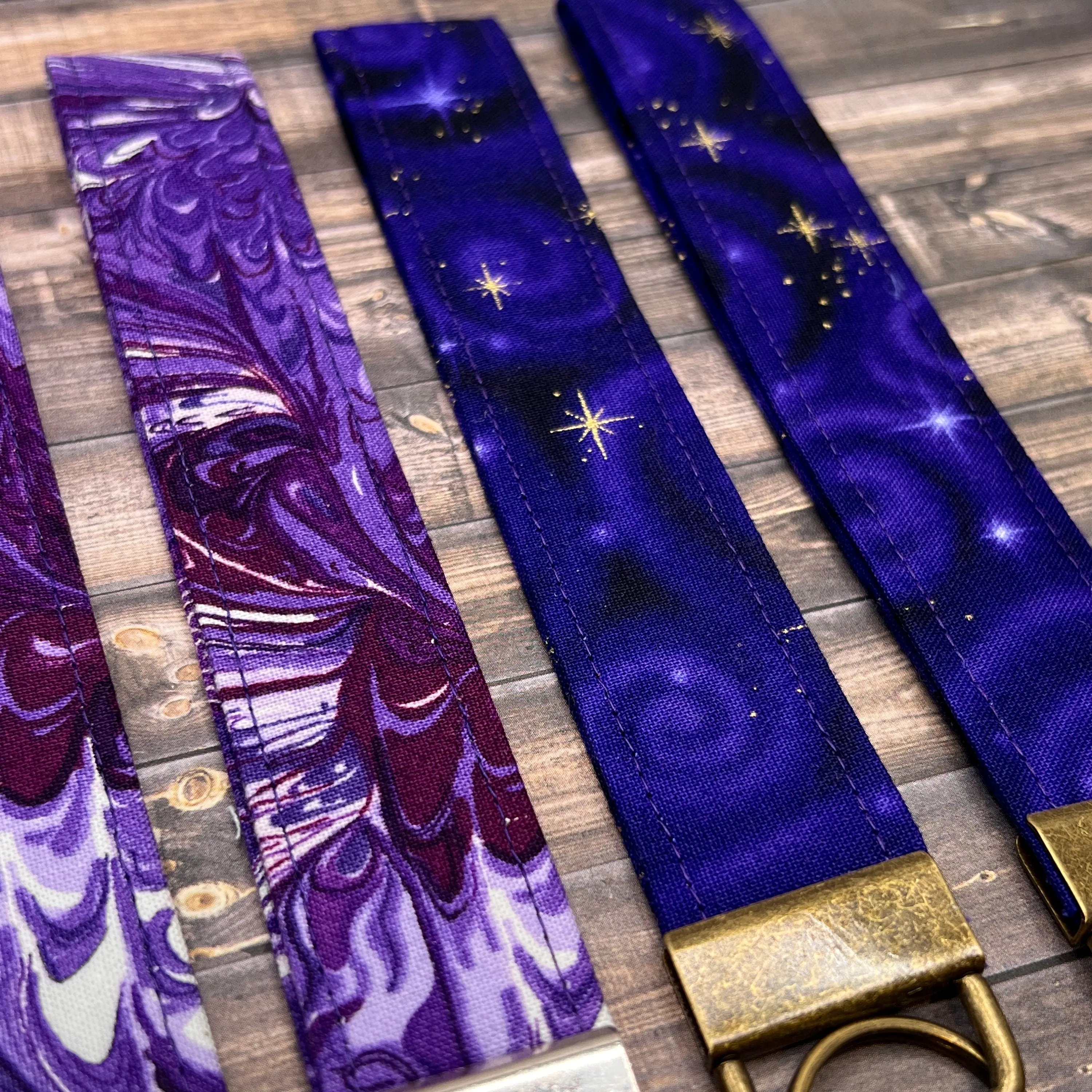 Handmade Choice of Purple Swirly Celestial Stars 6" Fabric Key Fob Keyfob Keychain Wristlet Keys