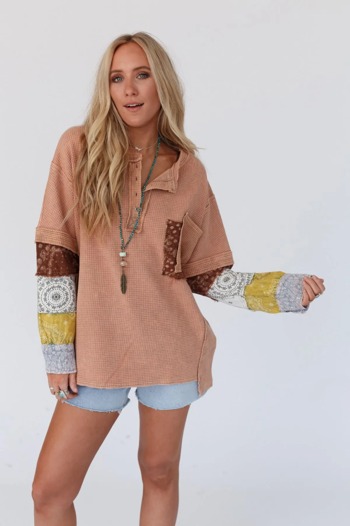 In The Mix Printed Top - Camel