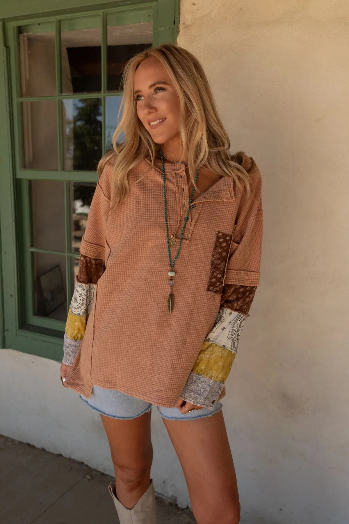 In The Mix Printed Top - Camel