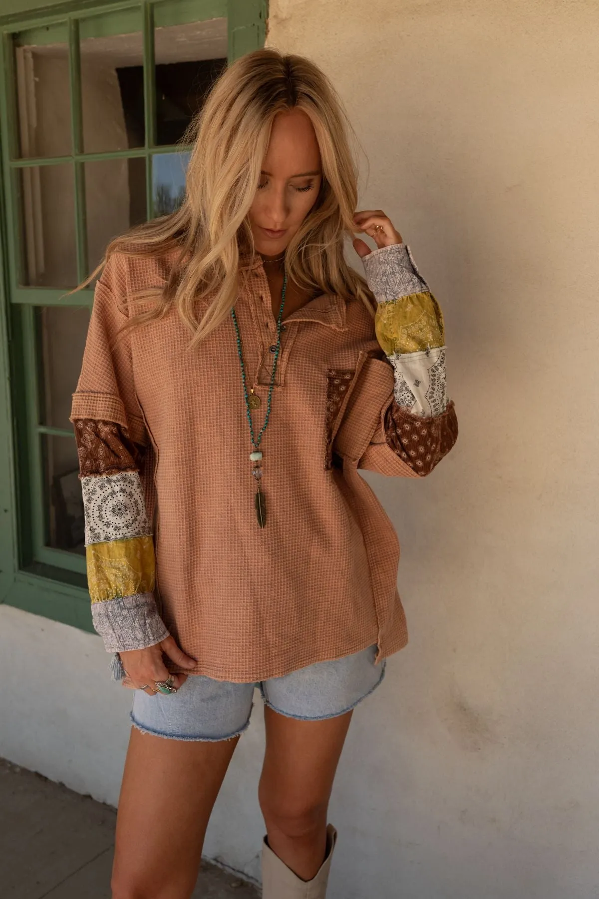 In The Mix Printed Top - Camel