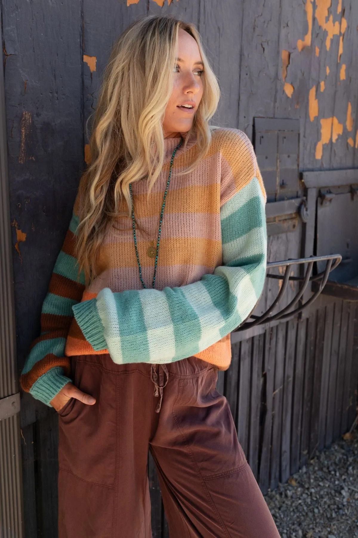 Its A Win Striped Sweater - Apricot Multi