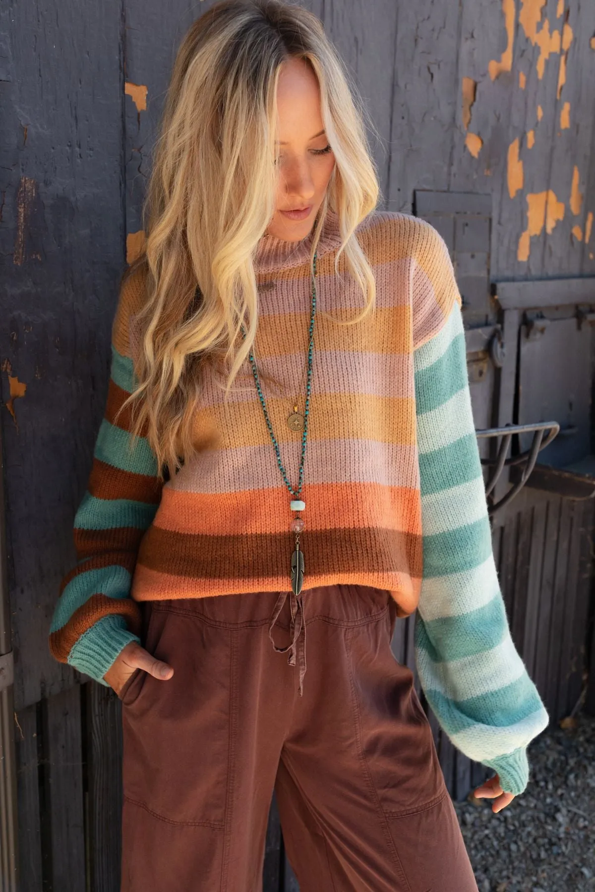 Its A Win Striped Sweater - Apricot Multi