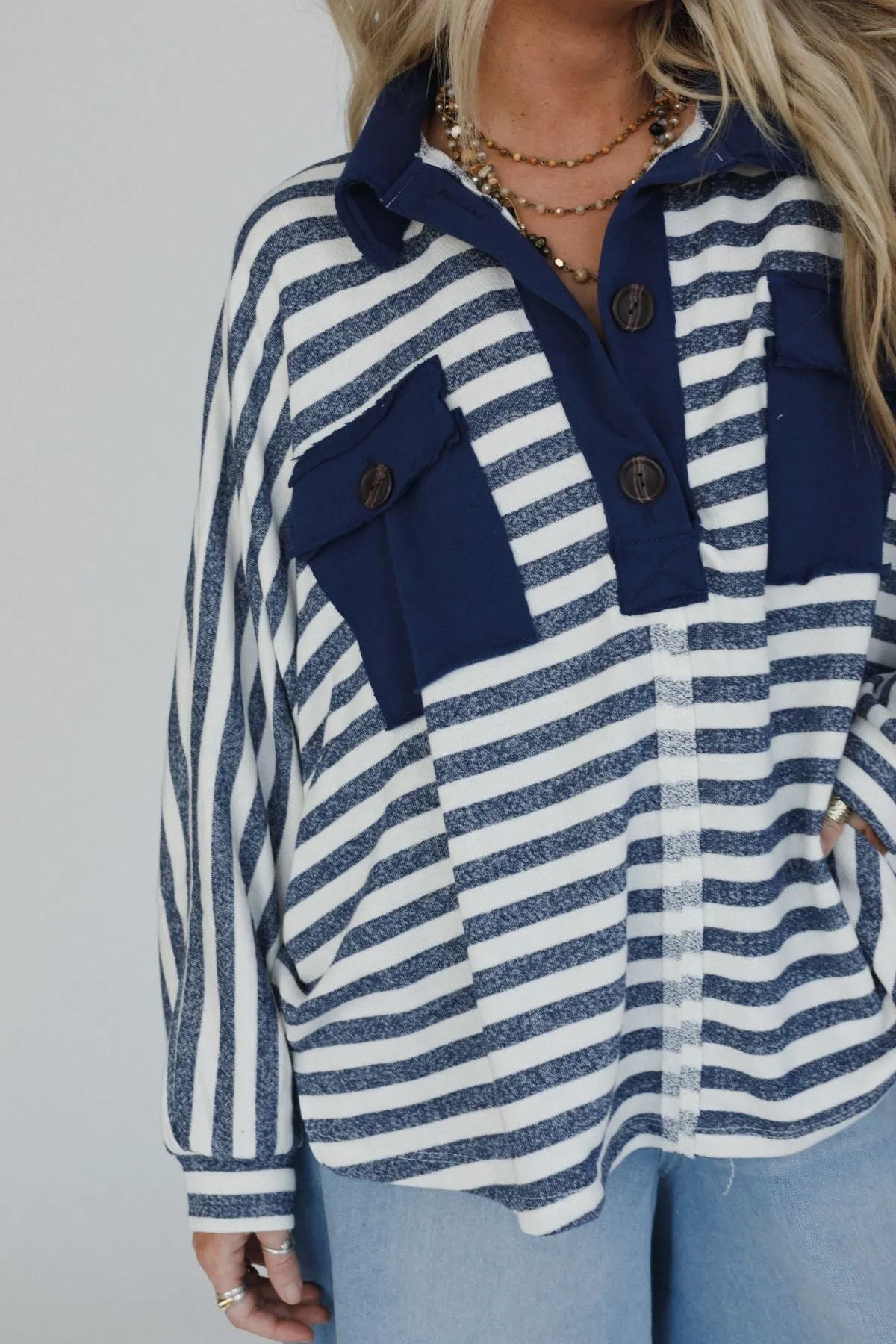 Jodi Striped Tunic Top - Navy