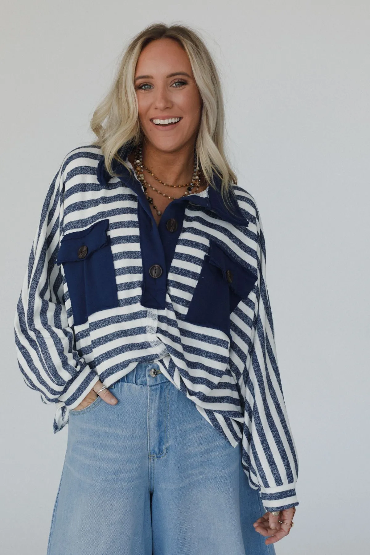 Jodi Striped Tunic Top - Navy