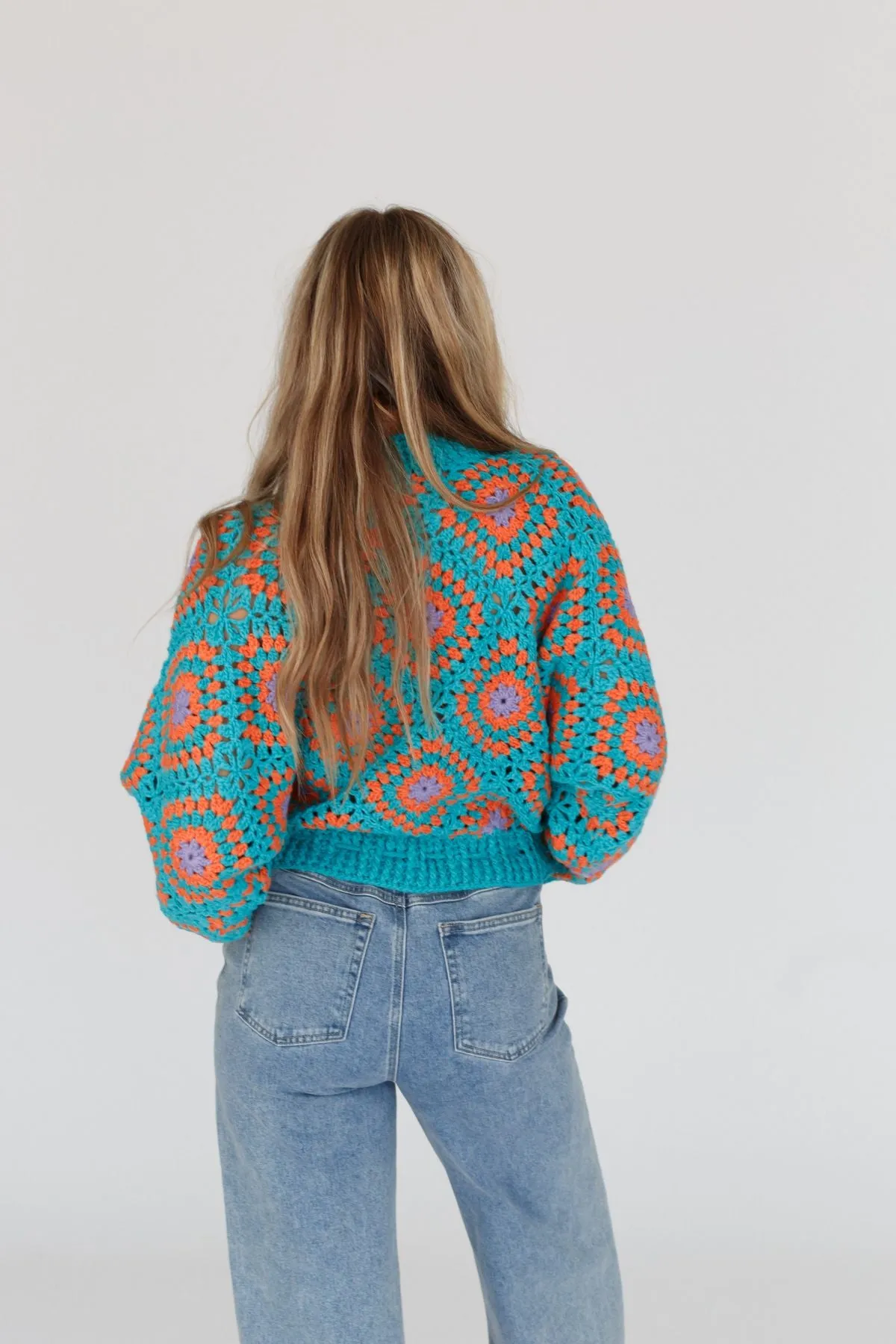 Made For Each Other Crochet Sweater - Teal Multi