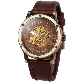 ManChDa Steampunk Burlywood Skeleton Self-Winding Watch