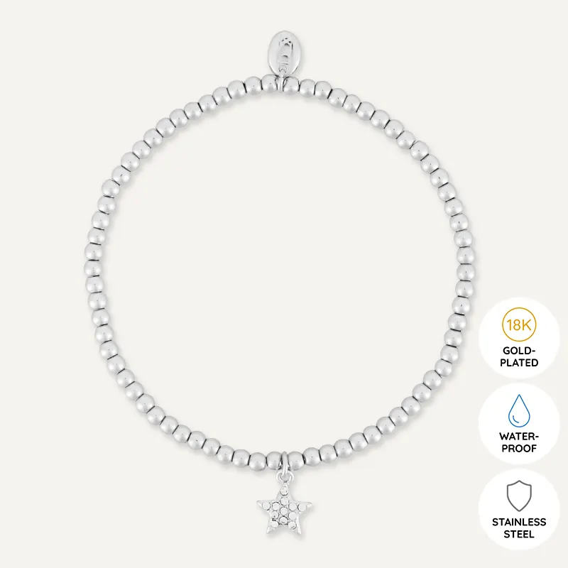 Memories: "HAPPY DIWALI" | Star Bracelet | White Gold-Plated