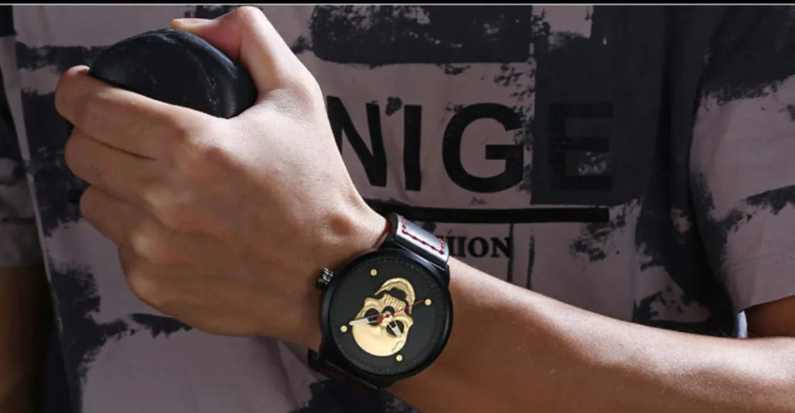 Men Casual Quartz 3D Ghost Skull Print Wrist Watches