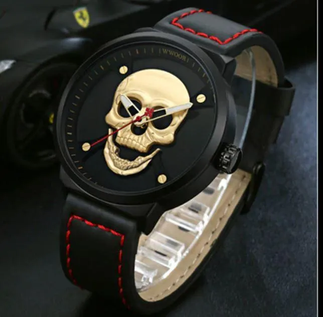 Men Casual Quartz 3D Ghost Skull Print Wrist Watches