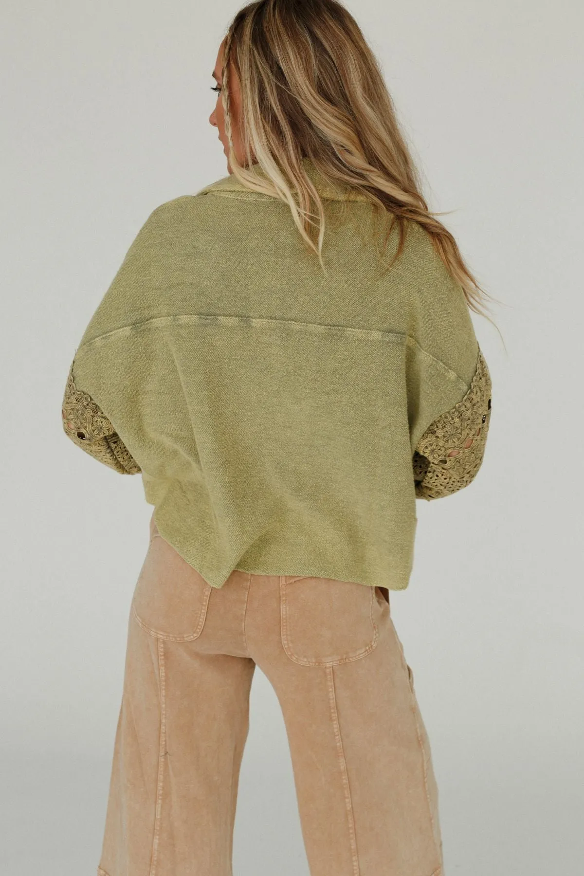 Nightbird Washed Lace Pullover Top - Olive