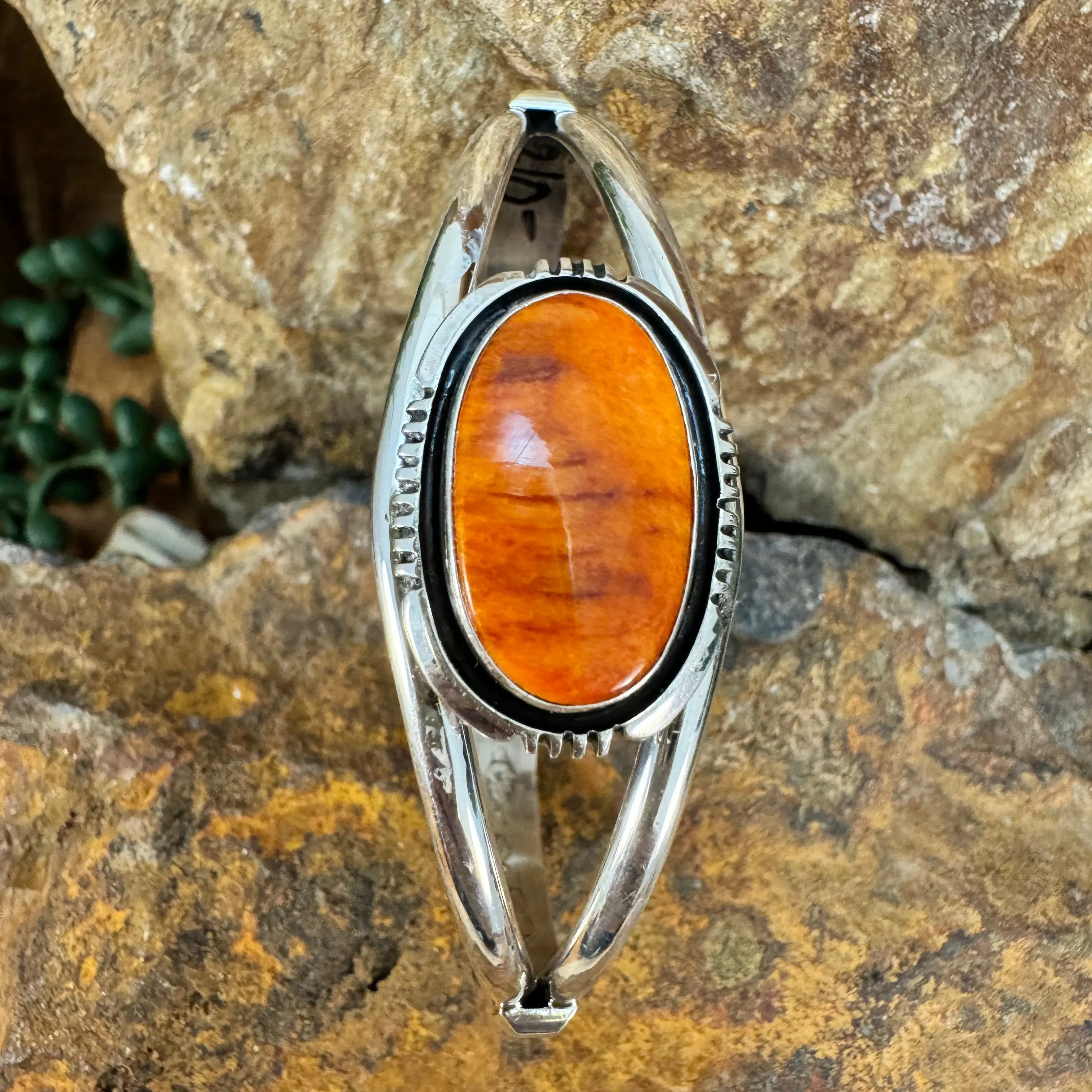 Orange Spiny Oyster Sterling Silver Bracelet by Wil Denetdale