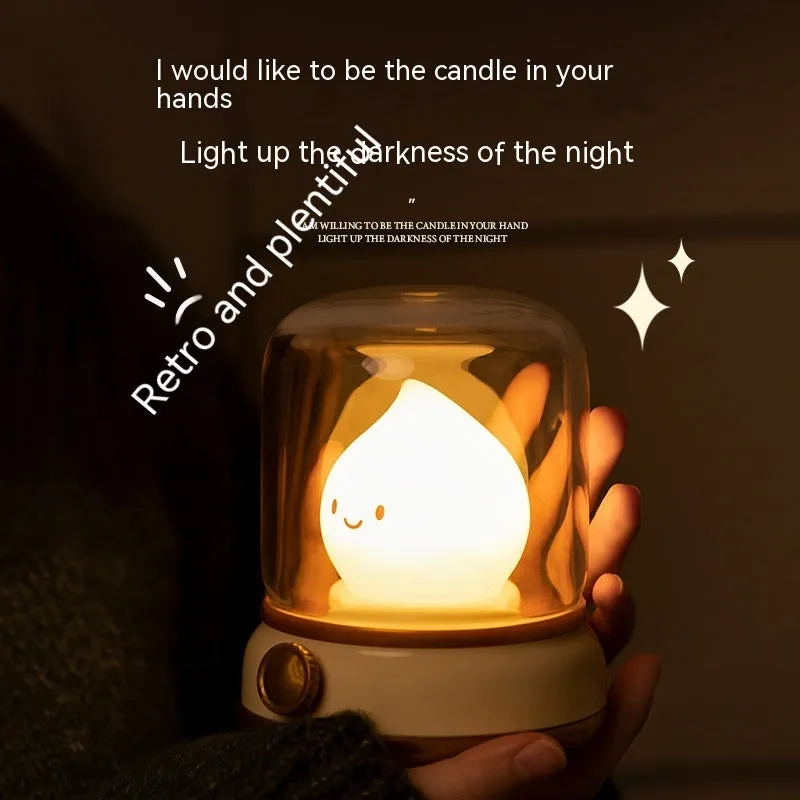 Retro Small Night Lamp Bedroom Mini Desktop LED Cute Night Lamp Creative USB Rechargeable Portable Cartoon Table Lamp For Coffee Bar Hotel Bedroom Home Decor