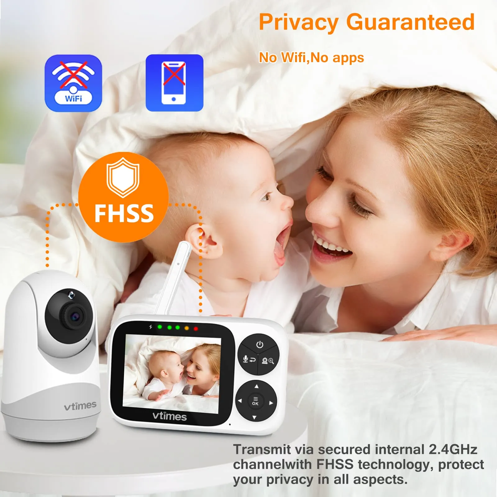 Video Baby Monitor with 1 Camera, 3.2" IPS