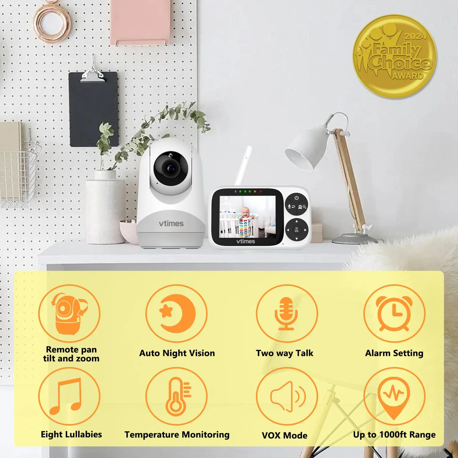 Video Baby Monitor with 1 Camera, 3.2" IPS