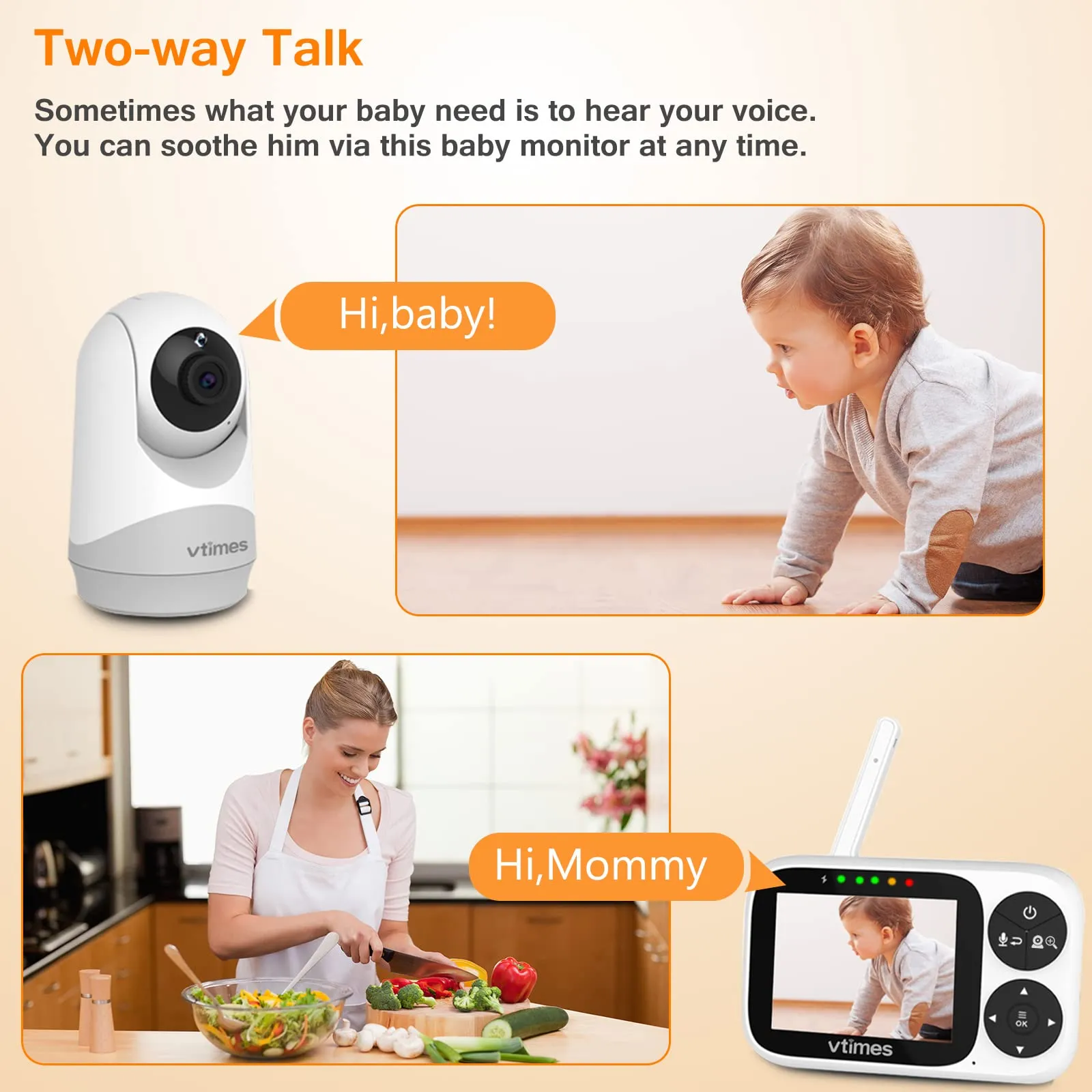 Video Baby Monitor with 1 Camera, 3.2" IPS